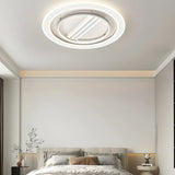 White Geometric Flush Bladeless Ceiling Fan with Light Image - 7