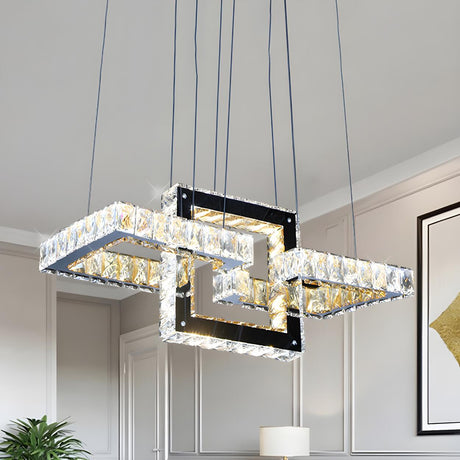 Modern Square Clear Crystal LED Pendant Chandelier Image - 1