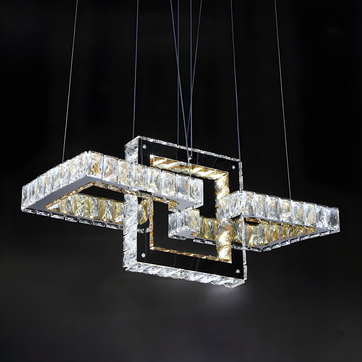 Modern Square Clear Crystal LED Pendant Chandelier Image - 3