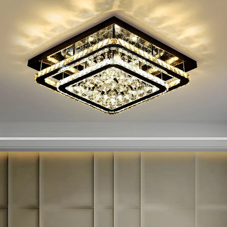 3-Layer Square Crystal LED Semi-Flush Mount Fixture Image - 1