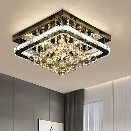 3-Layer Square Crystal LED Semi-Flush Mount Fixture Image - 2