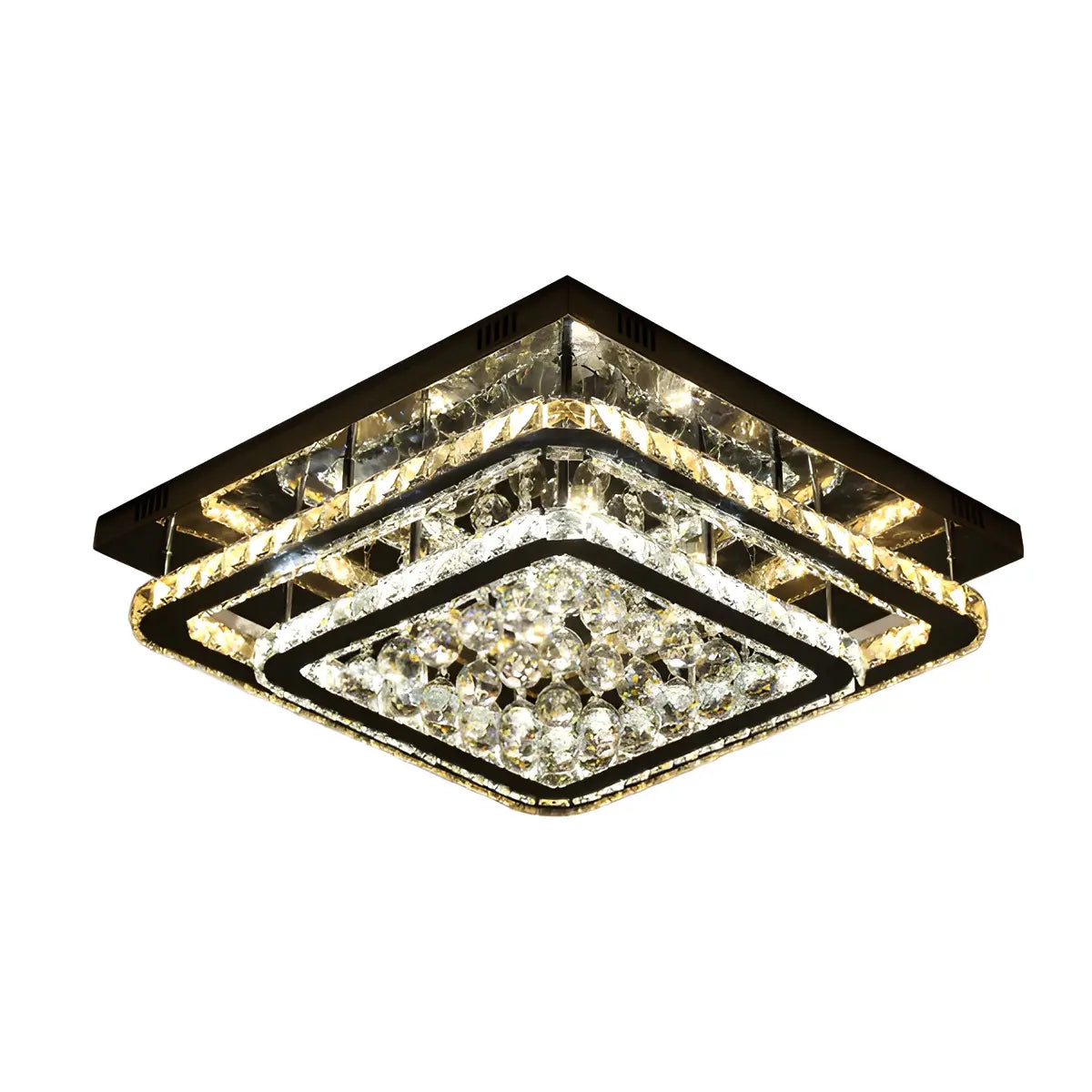 3-Layer Square Crystal LED Semi-Flush Mount Fixture Image - 5