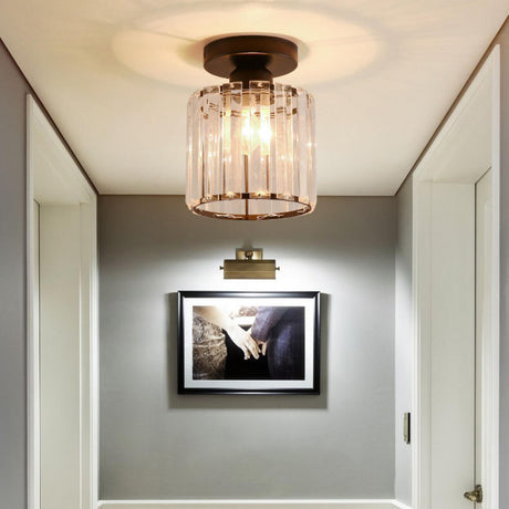  Modern Square Crystal Semi Flush Mount Ceiling Light Image - 2