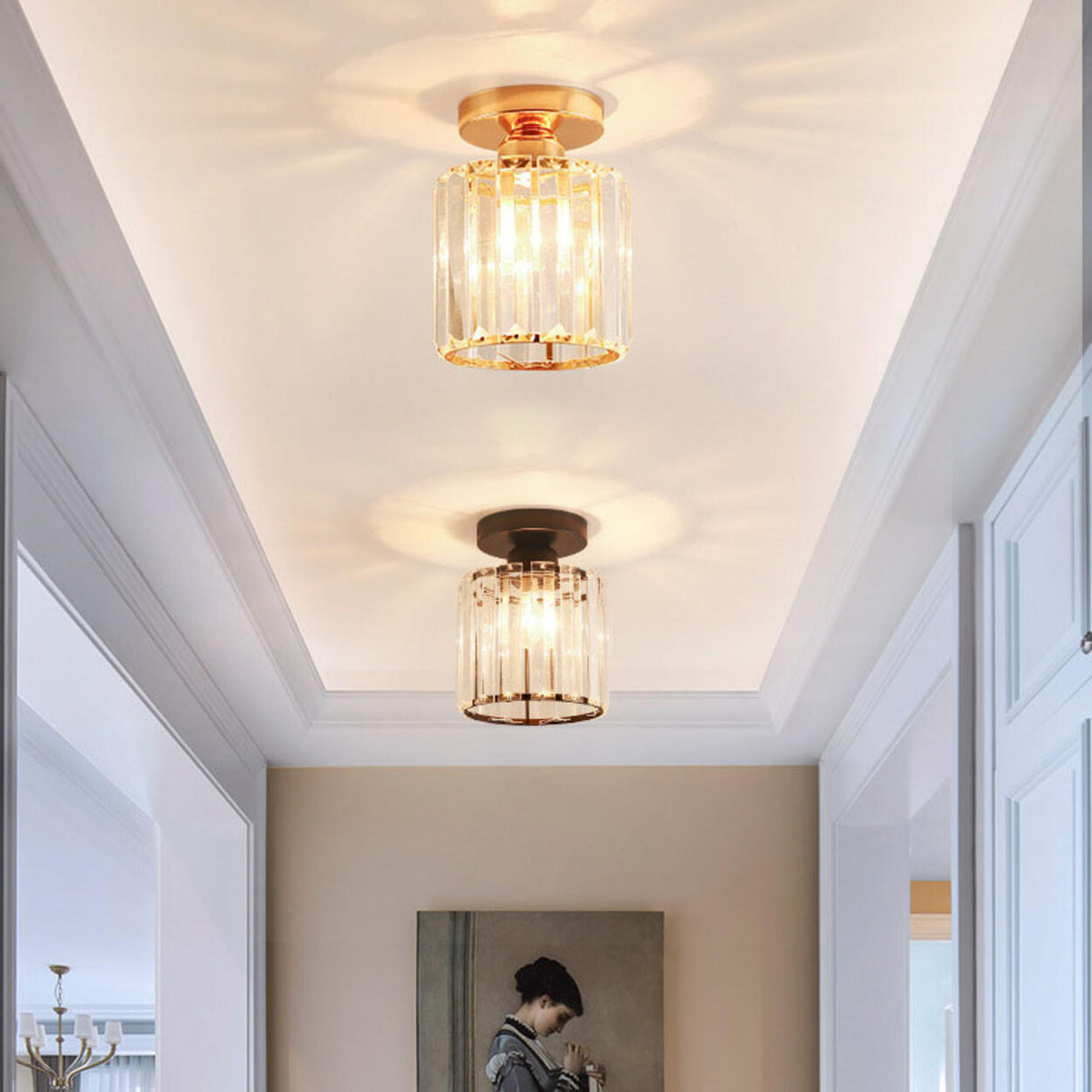  Modern Square Crystal Semi Flush Mount Ceiling Light Image - 4