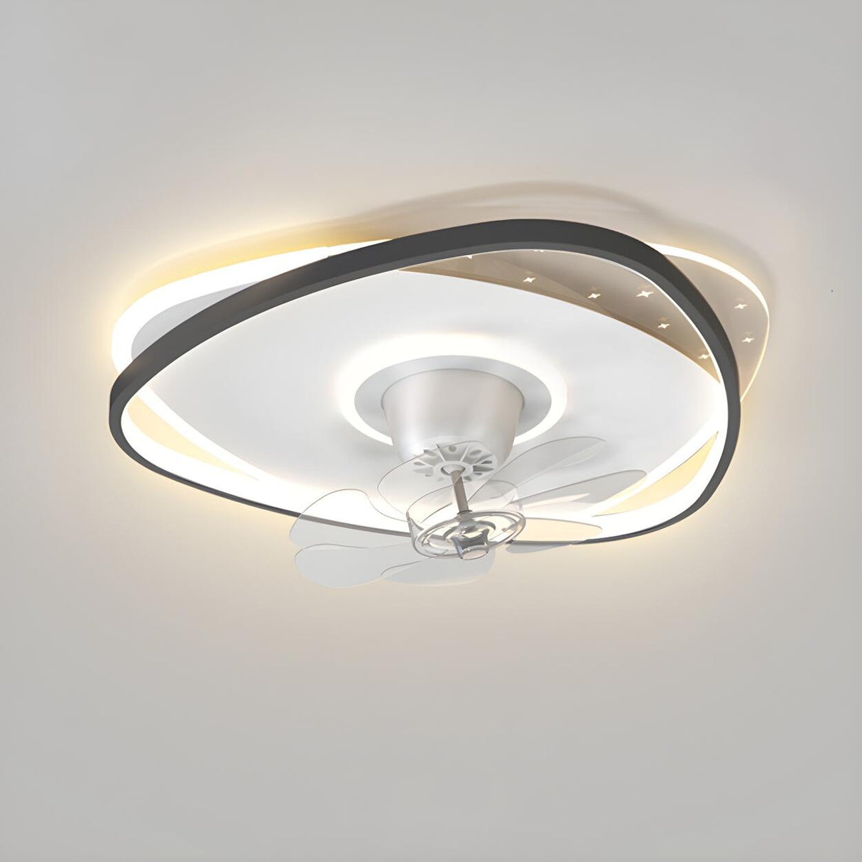 Modern Square Geometric 7 Blade Flush Ceiling Fan Light Image - 12