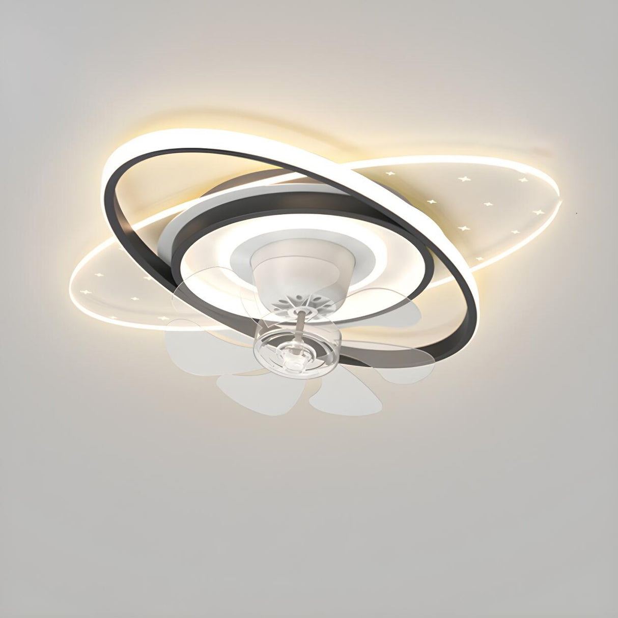 Modern Square Geometric 7 Blade Flush Ceiling Fan Light Image - 13