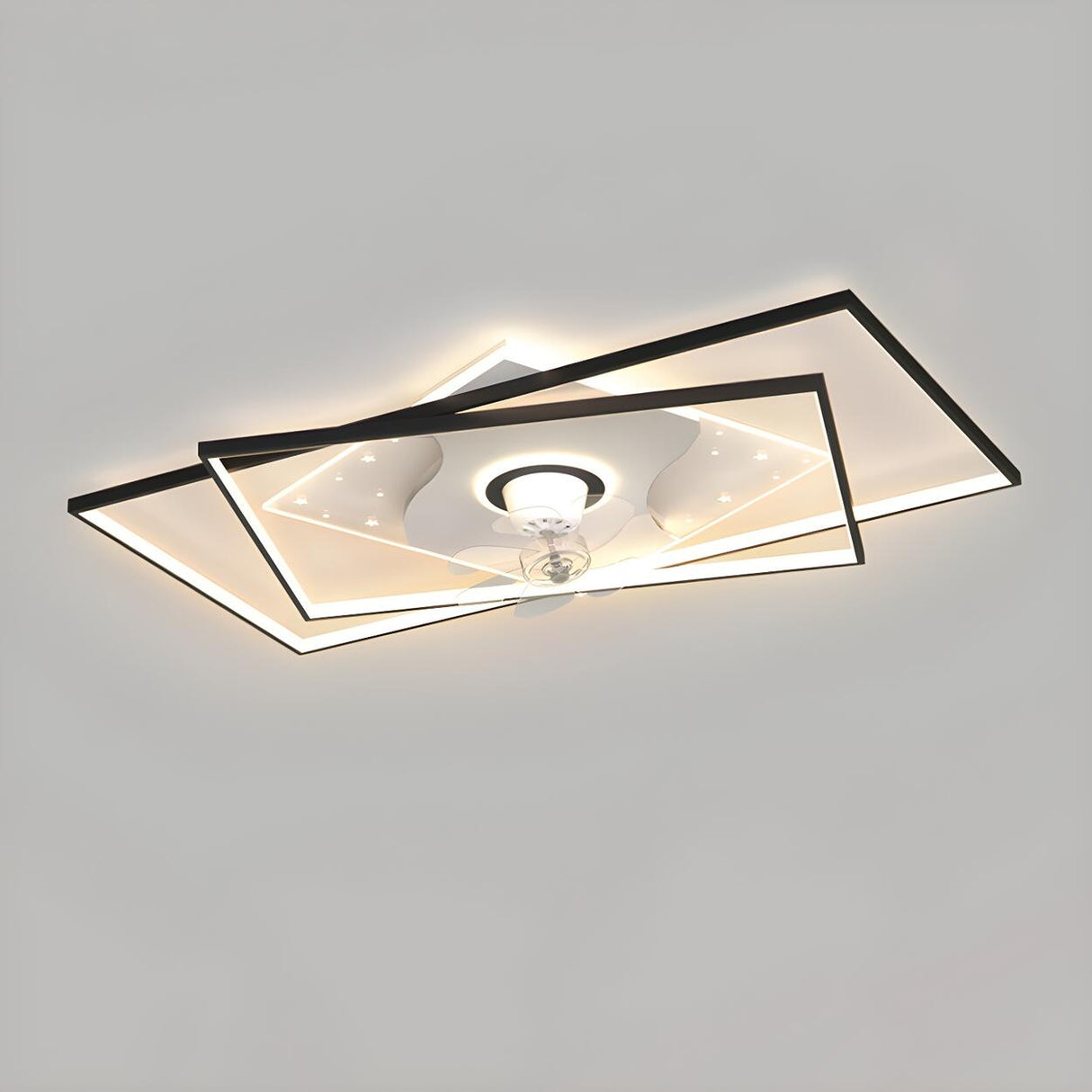 Modern Square Geometric 7 Blade Flush Ceiling Fan Light Image - 17