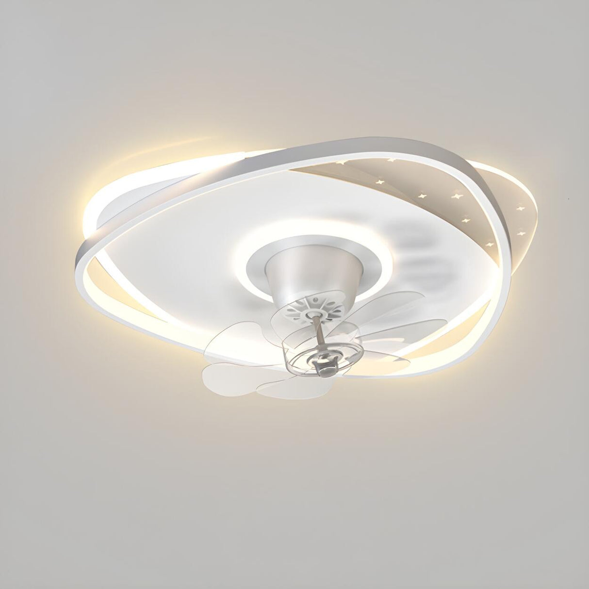 Modern Square Geometric 7 Blade Flush Ceiling Fan Light Image - 2