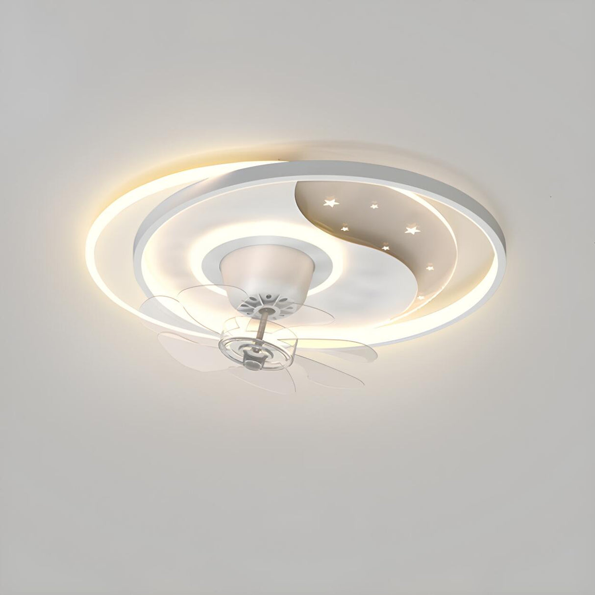 Modern Square Geometric 7 Blade Flush Ceiling Fan Light Image - 6