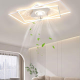 Modern Square Geometric 7 Blade Flush Ceiling Fan Light Image - 7