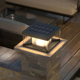 Modern Square Glass Solar Outdoor LED Post Table Lamp Image - 3