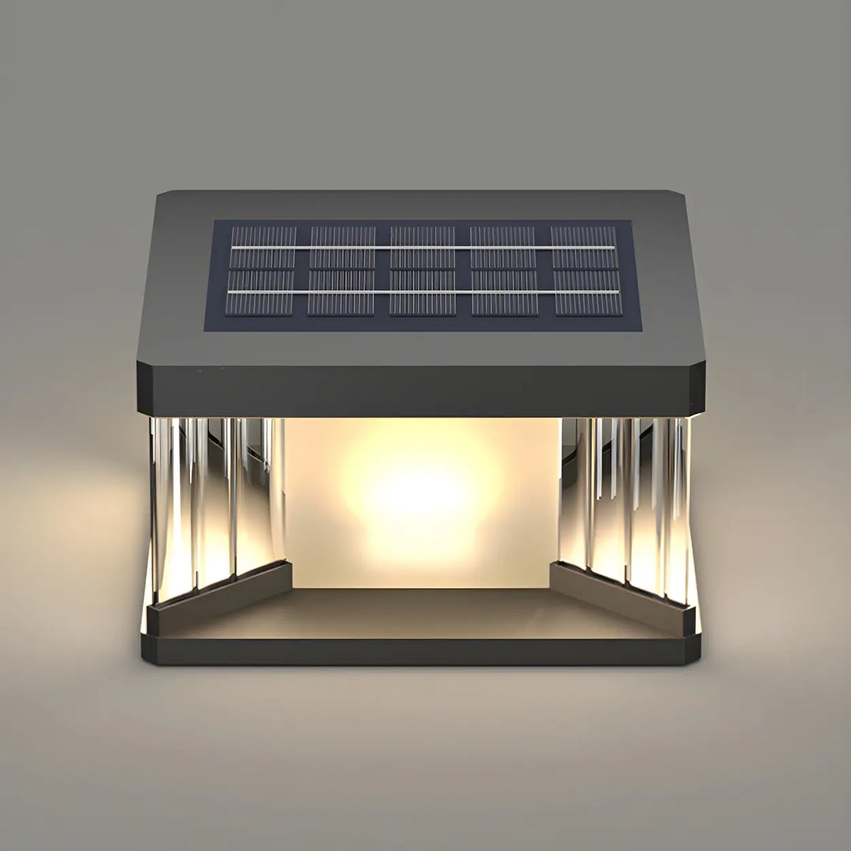 Modern Square Glass Solar Outdoor LED Post Table Lamp Image - 6