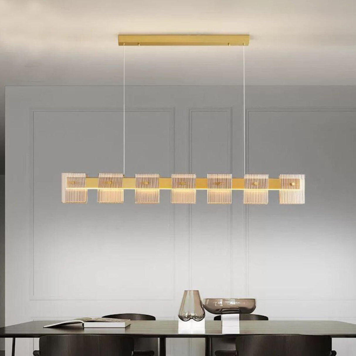 Modern Square Grid Design Linear Island Ceiling Light Image - 4