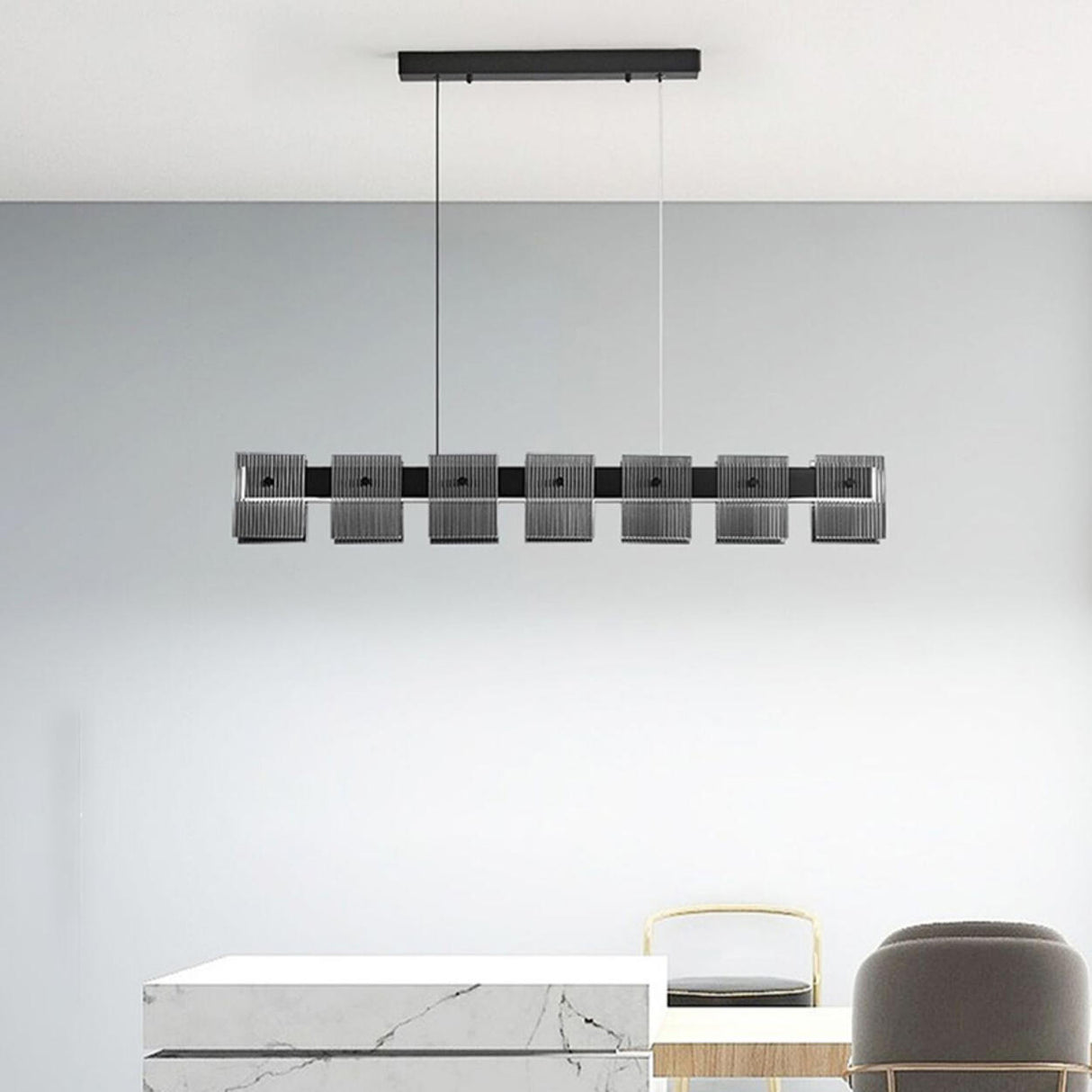 Modern Square Grid Design Linear Island Ceiling Light Image - 7