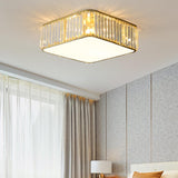 Modern Square Metal Crystal LED Flush Mount Light Image - 4