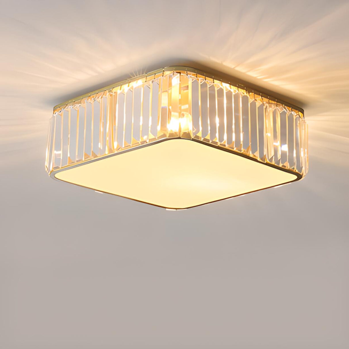 Modern Square Metal Crystal LED Flush Mount Light Image - 6