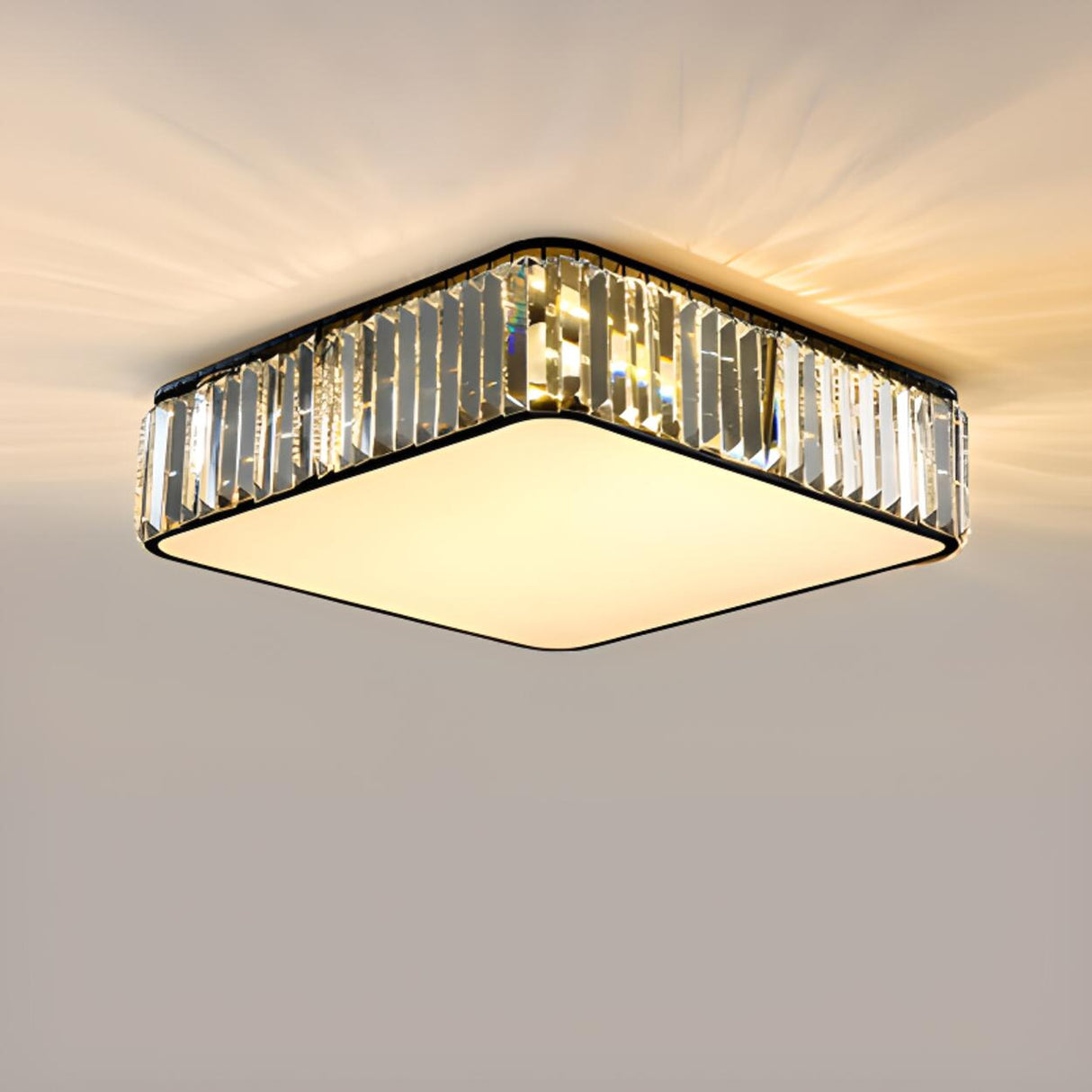 Modern Square Metal Crystal LED Flush Mount Light Image - 7