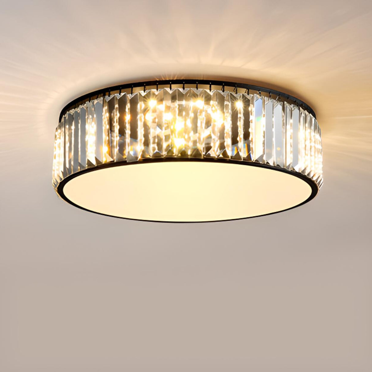 Modern Square Metal Crystal LED Flush Mount Light Image - 8