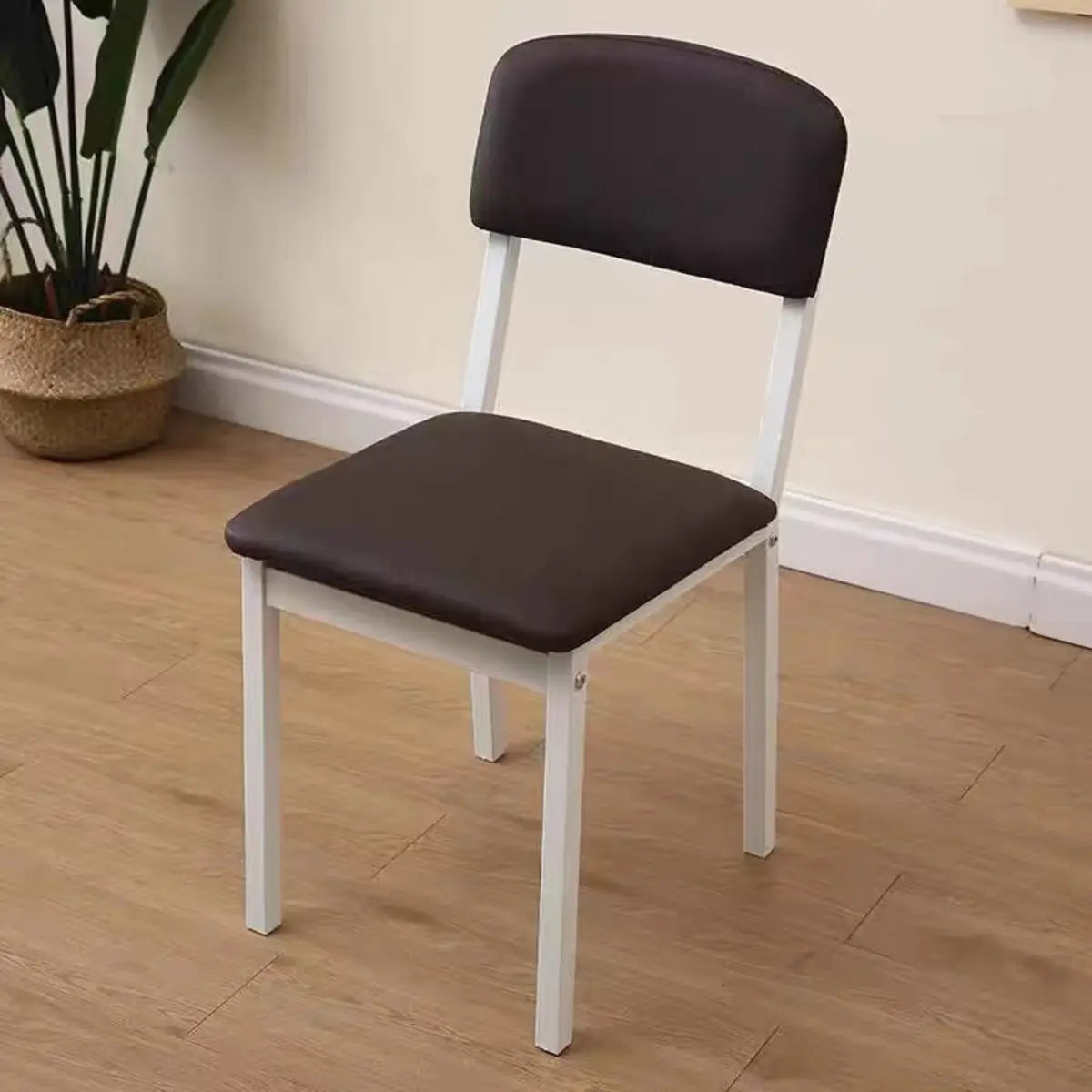 Modern Square Metal Office Stool Chair Black White Compact Image - 1