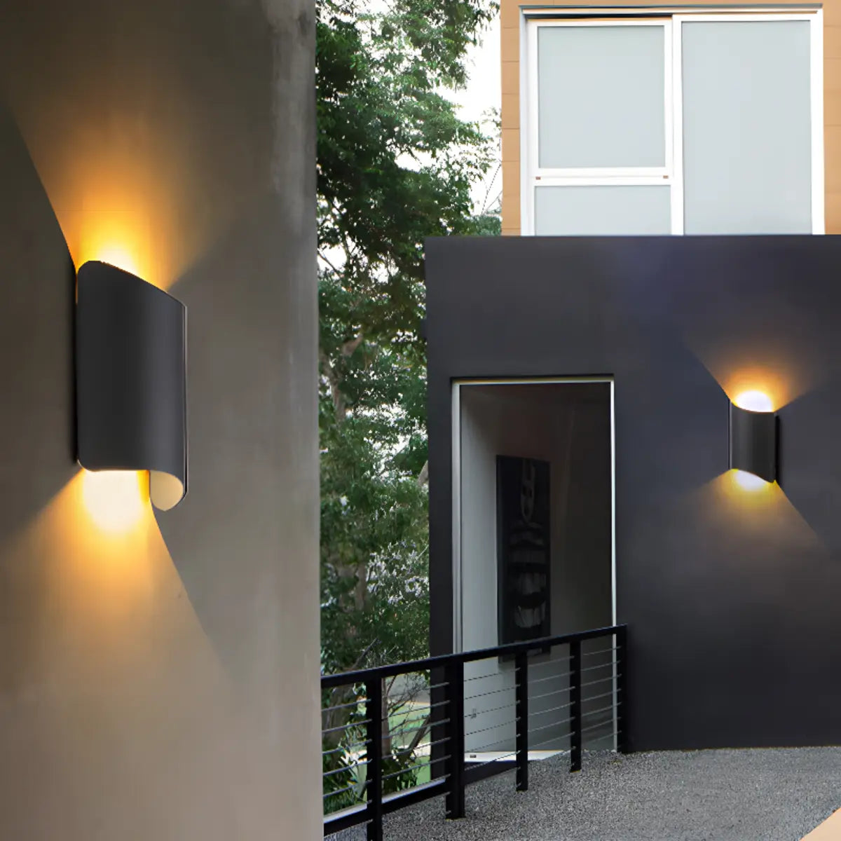 Modern Square Metal Outdoor 2 Bulbs Wall Light Black Image - 6