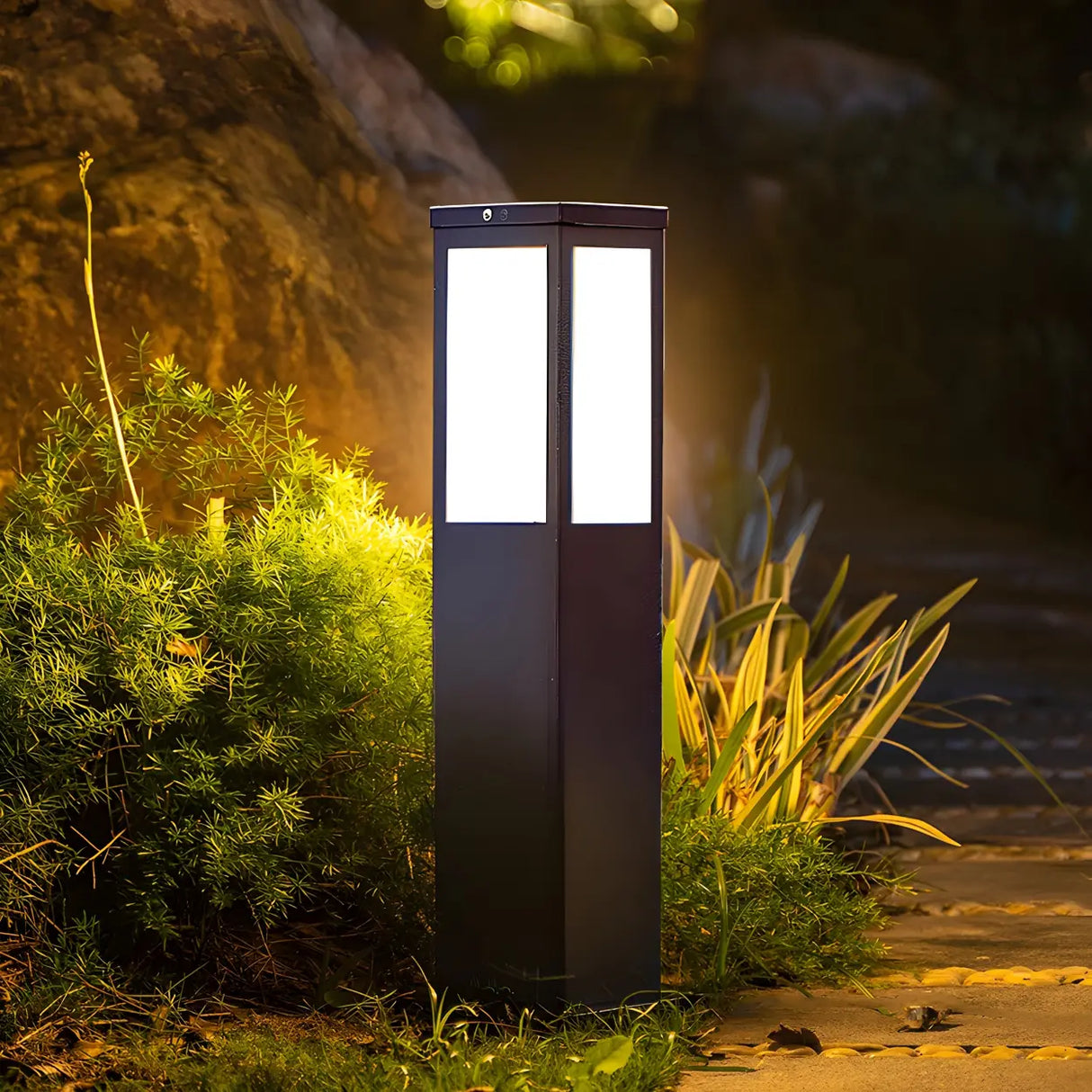 Modern Square Metal Outdoor Garden Post Table Lamp Image - 4