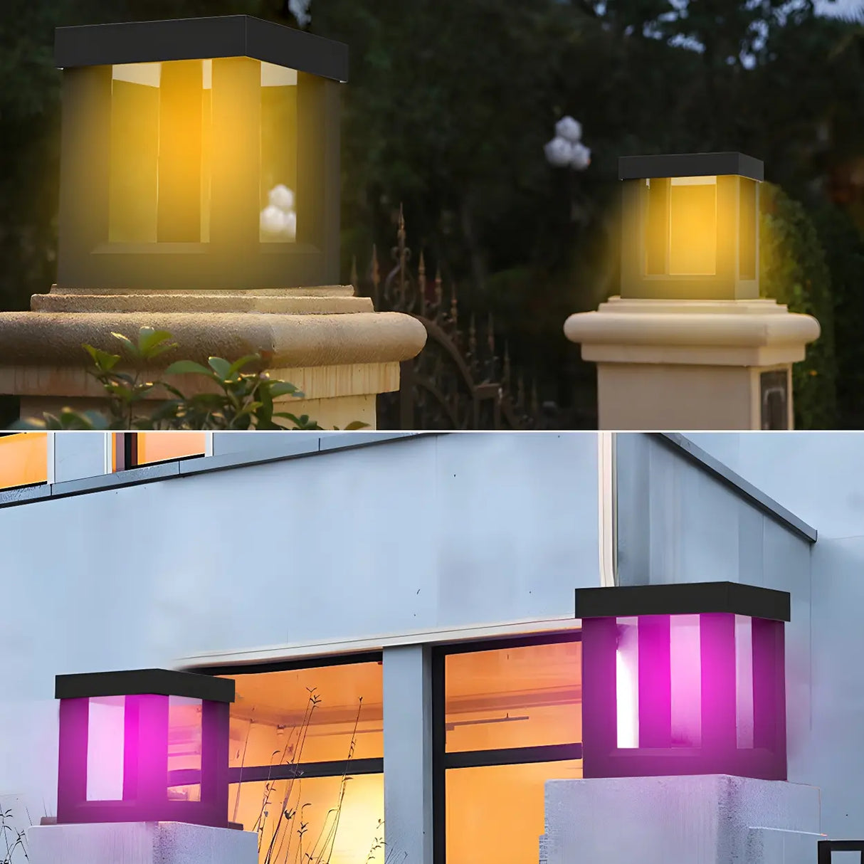 Modern Square Metal Outdoor Post Black Table Lamp Image - 11