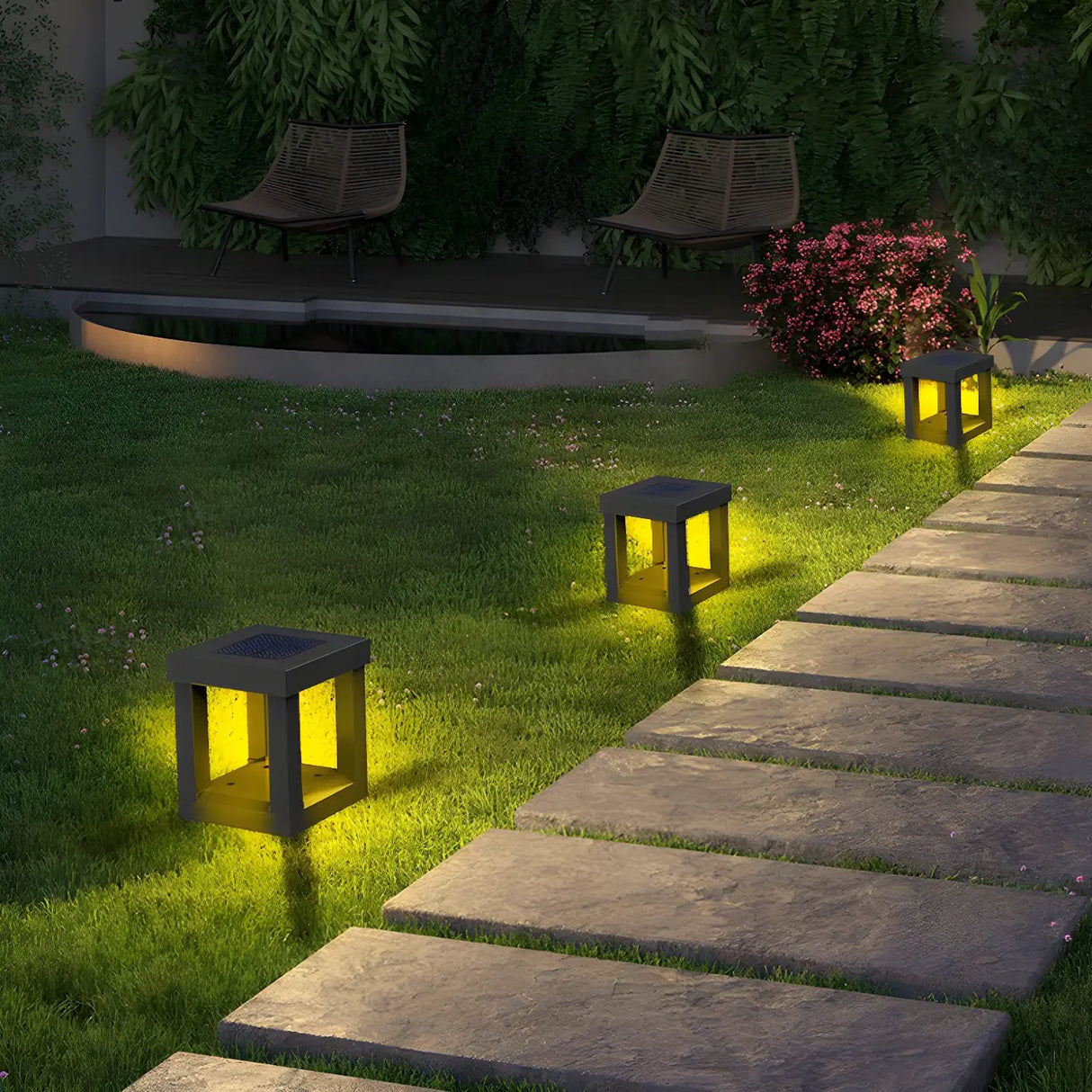 Modern Square Metal Outdoor Post Black Table Lamp Image - 3