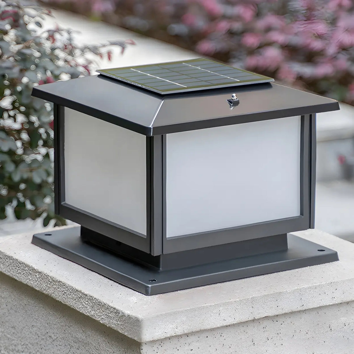 Modern Square Metal Outdoor Solar Lantern Post Light Image - 14