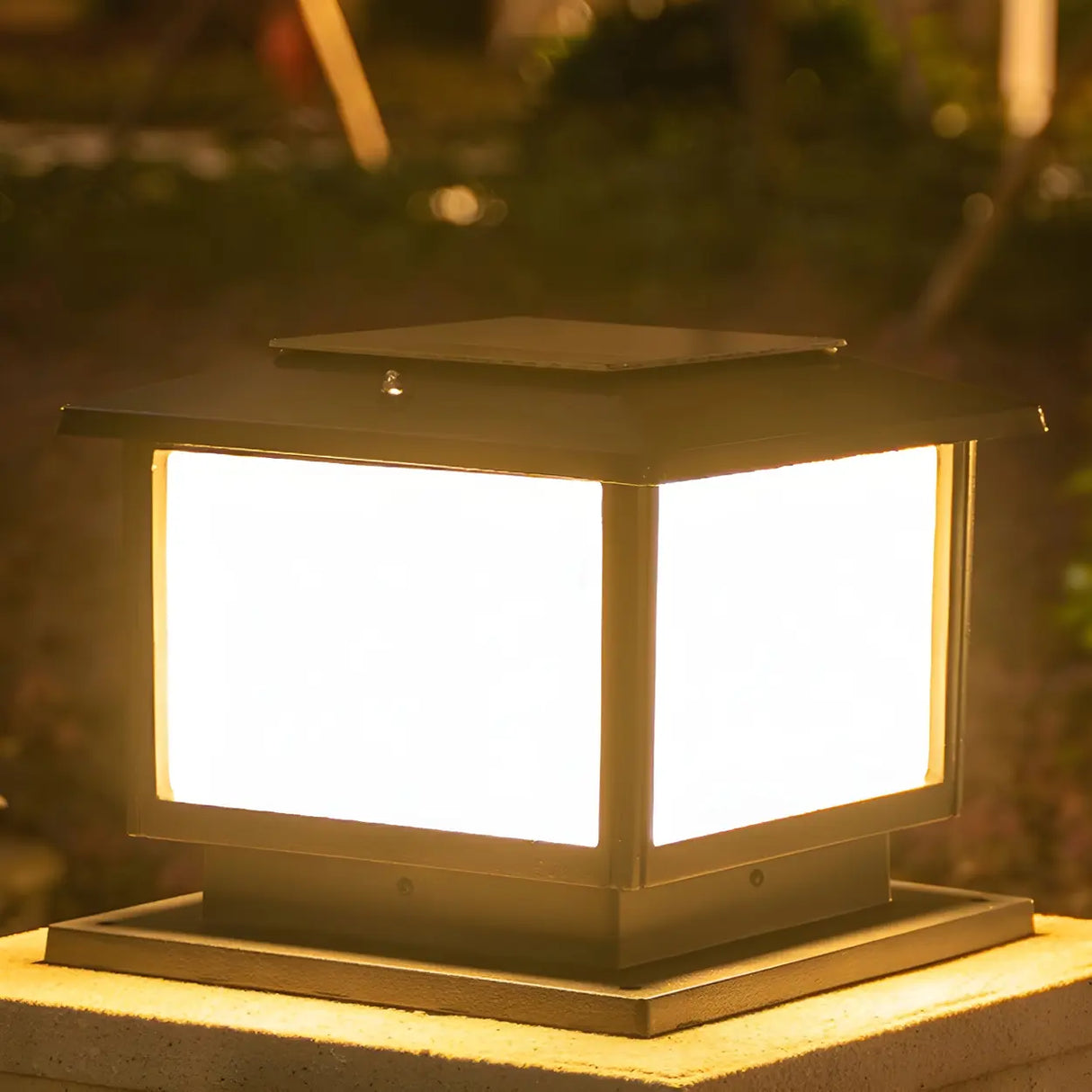 Modern Square Metal Outdoor Solar Lantern Post Light Image - 4