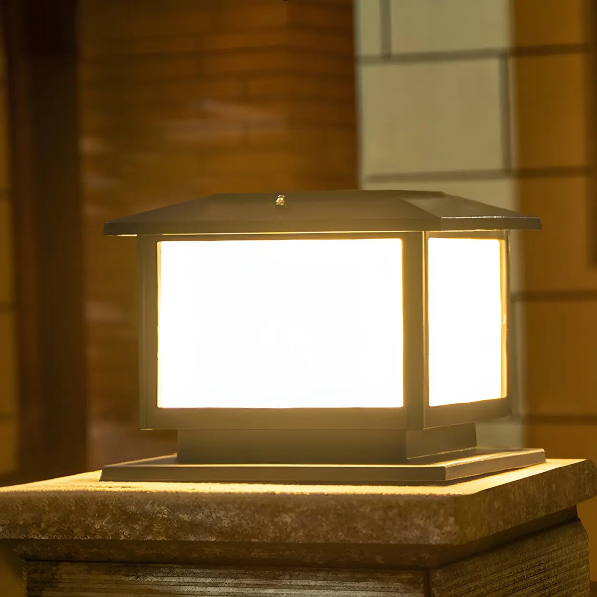 Modern Square Metal Outdoor Solar Lantern Post Light Image - 5