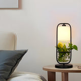 Modern Square Plant Stand Cylindrical Shade Table Lamp Image - 12