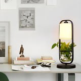 Modern Square Plant Stand Cylindrical Shade Table Lamp Image - 13