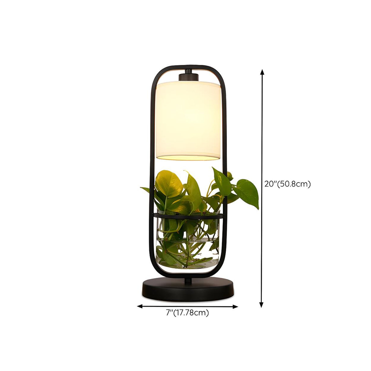 Modern Square Plant Stand Cylindrical Shade Table Lamp 