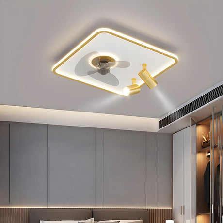 Modern Square Polished Finish Ceiling Fan with Light Image - 1