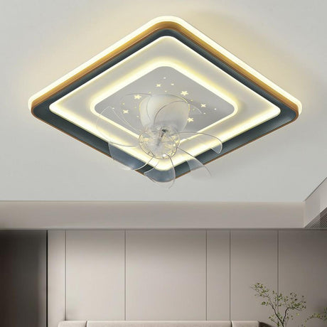 Modern Square Remote Geometric LED Ceiling Fan Light Image - 1