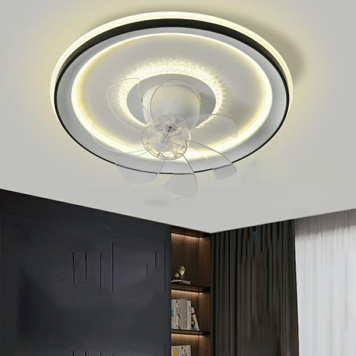 Modern Square Remote Geometric LED Ceiling Fan Light Image - 2