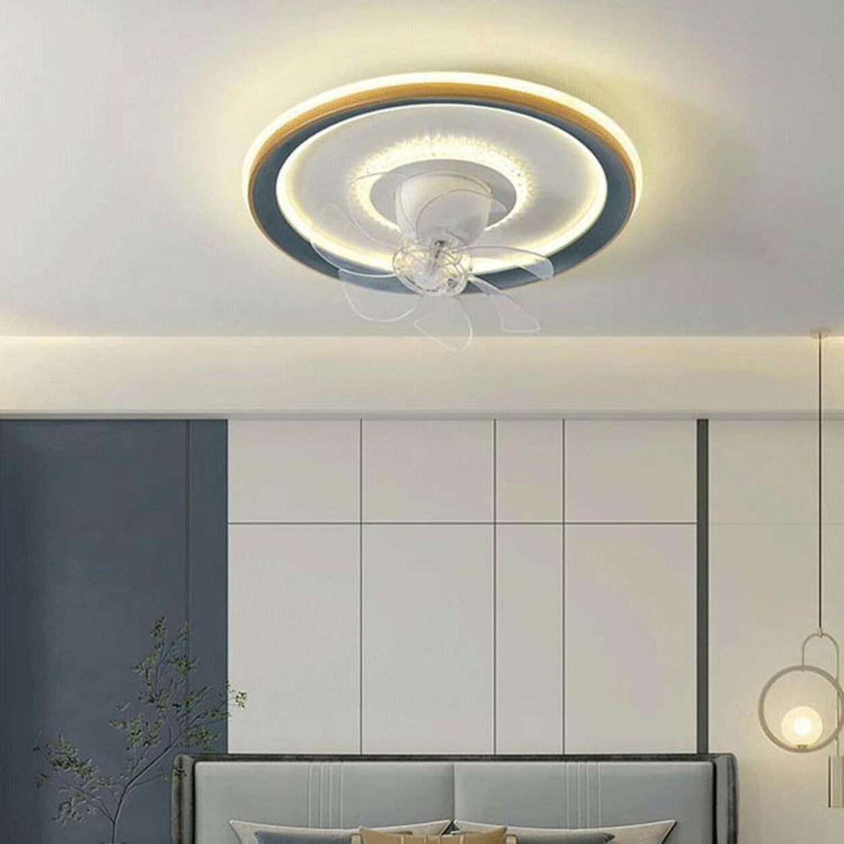 Modern Square Remote Geometric LED Ceiling Fan Light Image - 6