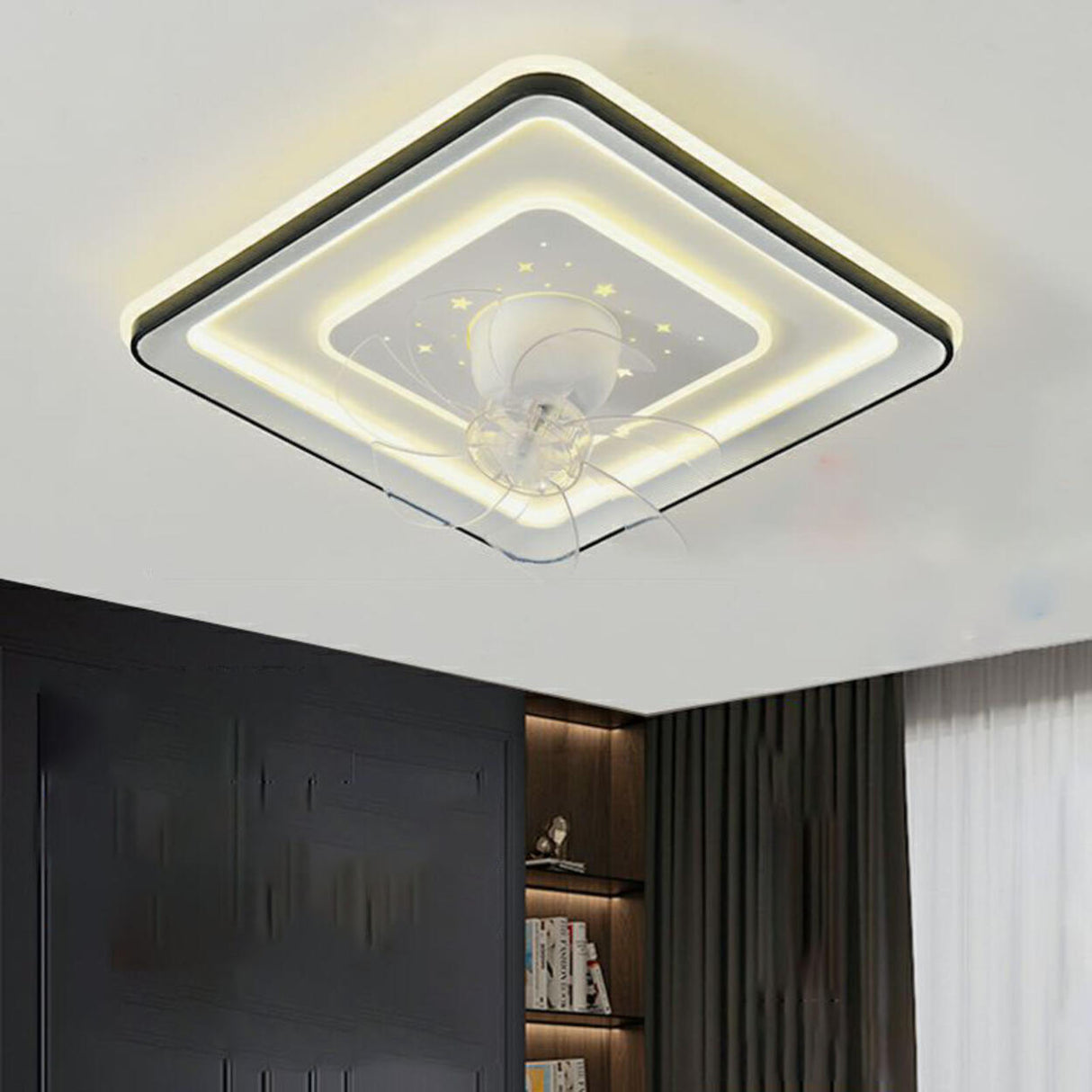 Modern Square Remote Geometric LED Ceiling Fan Light Image - 7