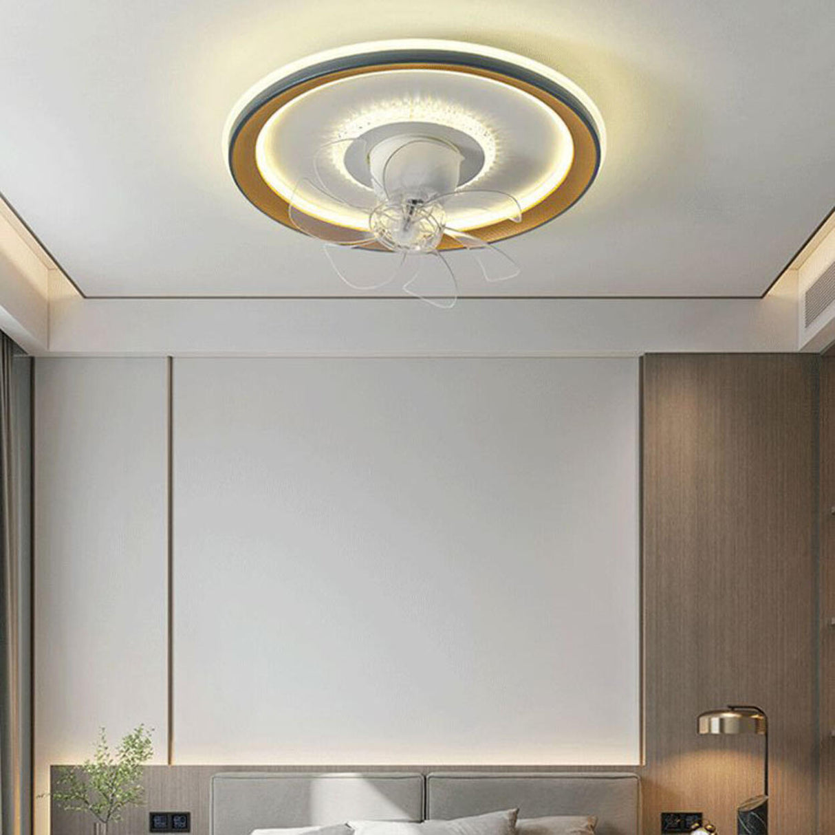 Modern Square Remote Geometric LED Ceiling Fan Light Image - 8