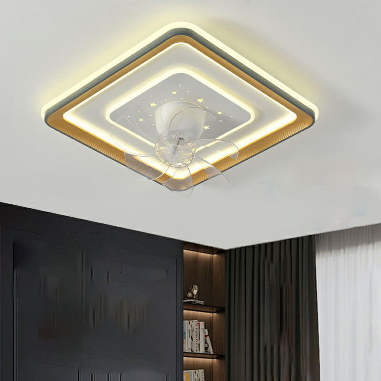 Modern Square Remote Geometric LED Ceiling Fan Light Image - 9