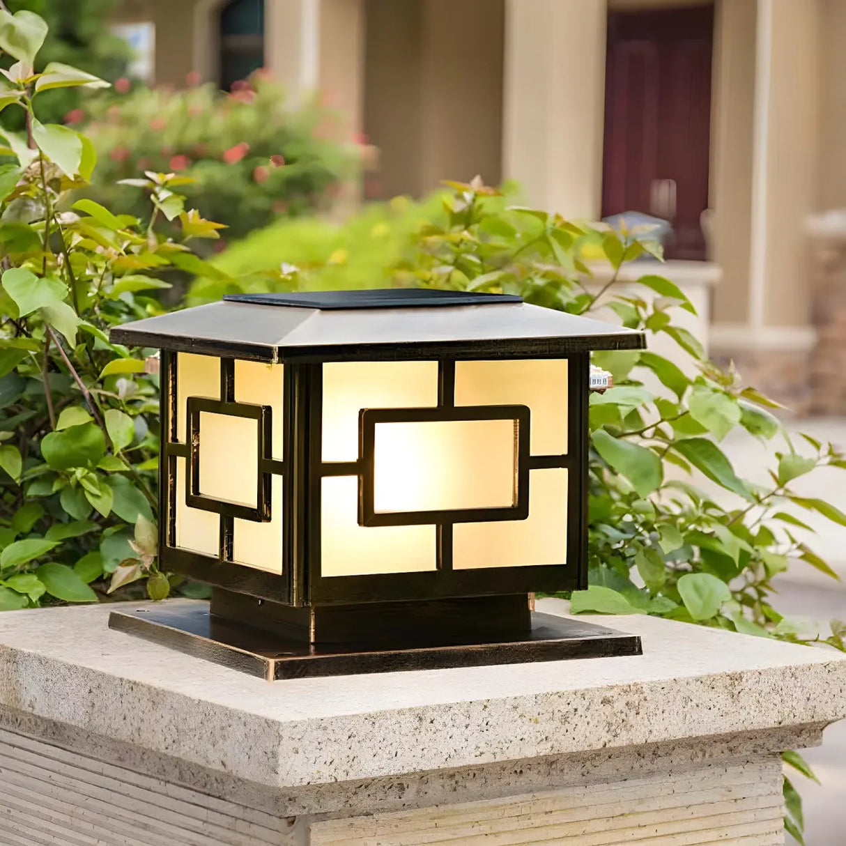 Modern Square Simple Solar Black Outdoor Post Light Image - 14