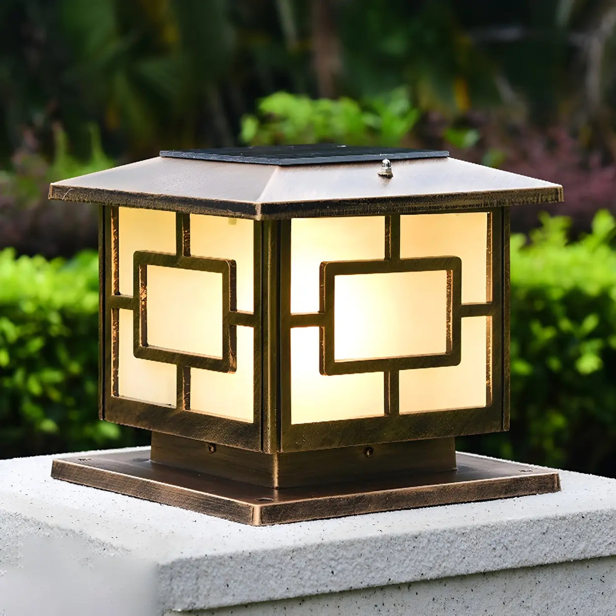 Modern Square Simple Solar Black Outdoor Post Light Image - 3