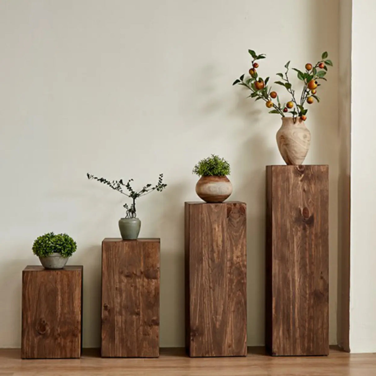 Modern Square Solid Wood Black Brown Floor Plant Stand Image - 20