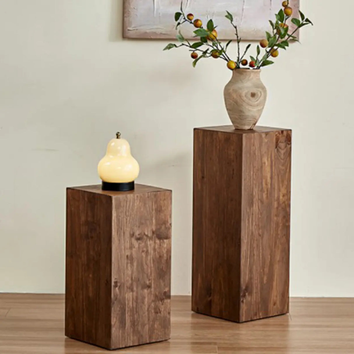 Modern Square Solid Wood Black Brown Floor Plant Stand Image - 7