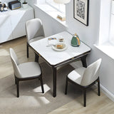 Modern Square Stone Dining Table White Foldable Leaf Image - 1