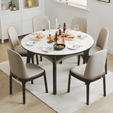 Modern Square Stone Dining Table White Foldable Leaf Image - 10