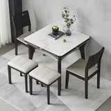 Modern Square Stone Dining Table White Foldable Leaf Image - 2