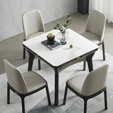 Modern Square Stone Dining Table White Foldable Leaf Image - 3