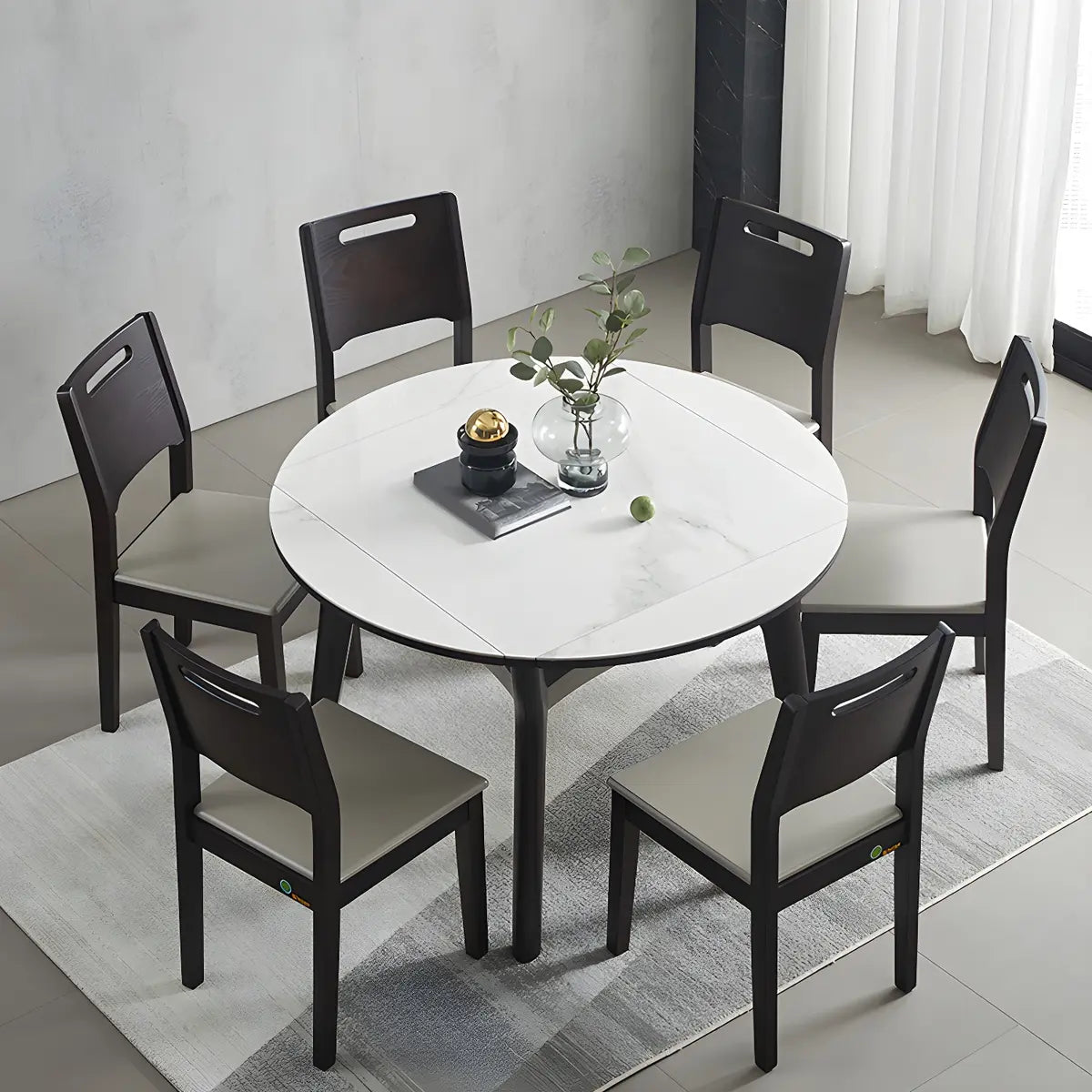 Modern Square Stone Dining Table White Foldable Leaf Image - 4