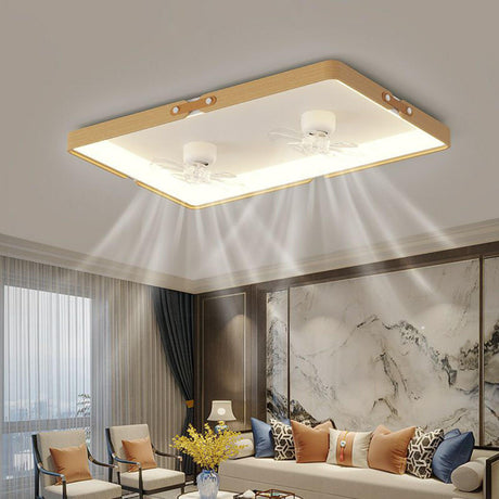 Modern Square Wood Geometric Ceiling Fan with LED Light Image - 1